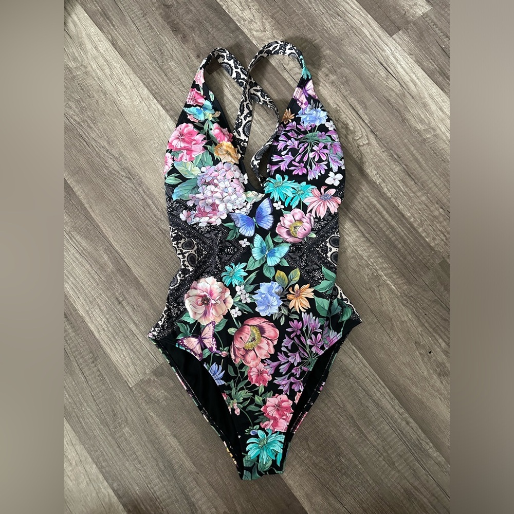 JOHNNY WAS BLACK BUTTERFLY CROSS BACK ONE PIECE - Picture 4 of 9
